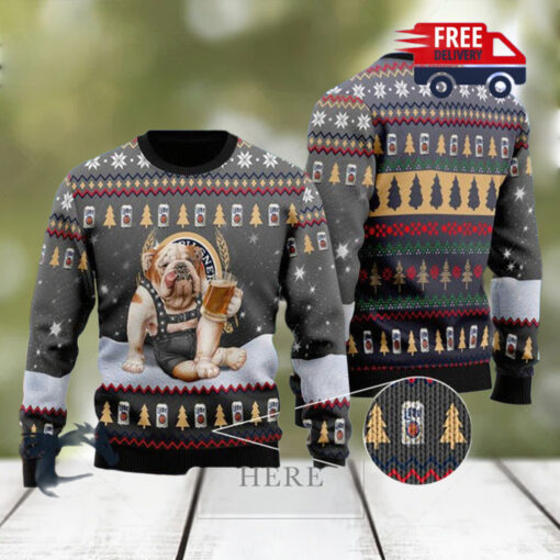 Christmas 2024 Bulldog Drink Lite Beer Ugly Sweater