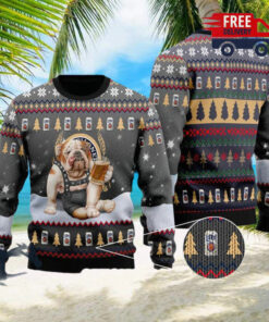 Christmas 2024 Bulldog Drink Lite Beer Ugly Sweater