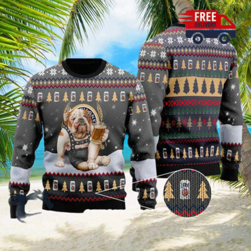 Christmas 2024 Bulldog Drink Lite Beer Ugly Sweater