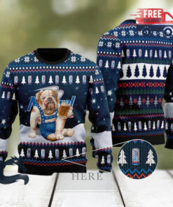 Christmas 2024 Bulldog Drink Natural Light Beer Ugly Sweater