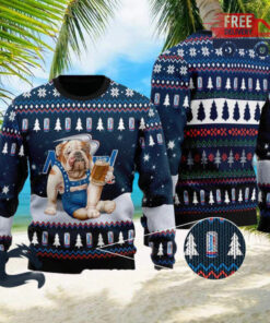 Christmas 2024 Bulldog Drink Natural Light Beer Ugly Sweater