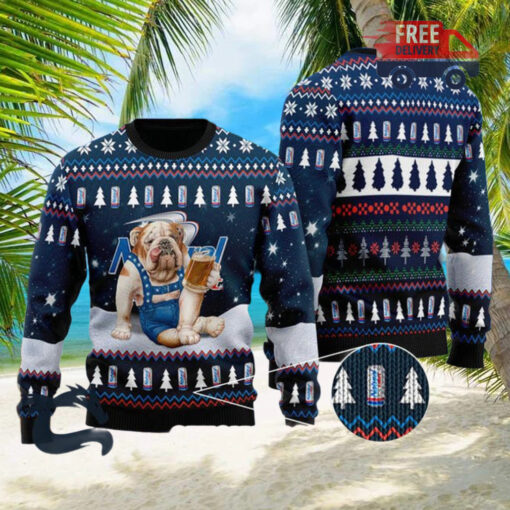 Christmas 2024 Bulldog Drink Natural Light Beer Ugly Sweater