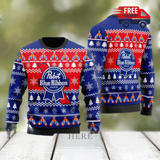 Christmas 2024 Christmas Cheers With Pabst Blue Ribbon Beer Ugly Sweater