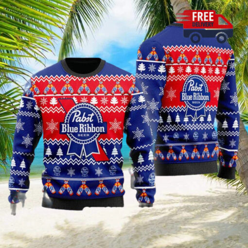 Christmas 2024 Christmas Cheers With Pabst Blue Ribbon Beer Ugly Sweater