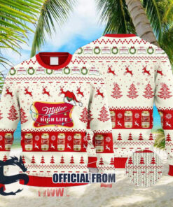 Christmas 2024 Miller High Life Reindeer Snowy Night Ugly Sweater