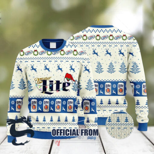 Christmas 2024 Miller Lite Reindeer Snowy Night Ugly Sweater