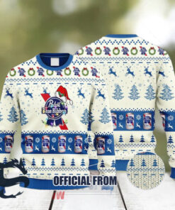 Christmas 2024 Pabst Blue Ribbon Reindeer Snowy Night Ugly Sweater