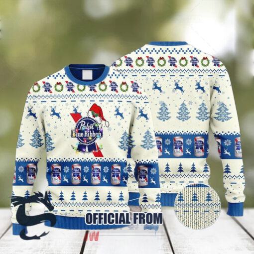 Christmas 2024 Pabst Blue Ribbon Reindeer Snowy Night Ugly Sweater