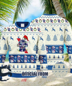 Christmas 2024 Pabst Blue Ribbon Reindeer Snowy Night Ugly Sweater