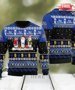 Christmas 2024 Pabst Blue Ribbon Santa Reindeer Snowflake Ugly Sweater