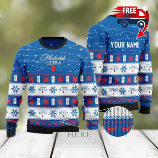 Christmas 2024 Personalized Christmas Twinkle Lights Michelob Ultra Ugly Sweater