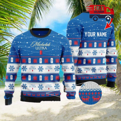 Christmas 2024 Personalized Christmas Twinkle Lights Michelob Ultra Ugly Sweater