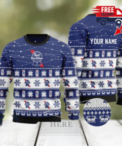 Christmas 2024 Personalized Christmas Twinkle Lights PBR Beer Ugly Sweater