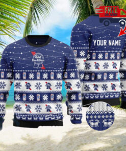 Christmas 2024 Personalized Christmas Twinkle Lights PBR Beer Ugly Sweater