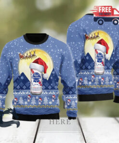 Christmas 2024 Santa Claus Sleigh Pabst Blue Ribbon Ugly Sweater