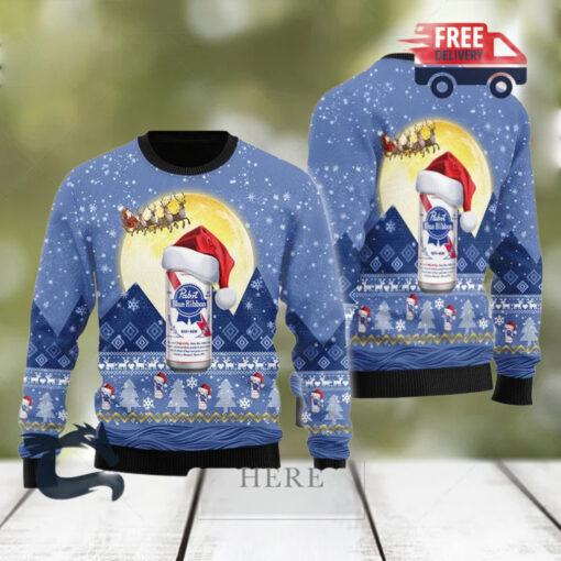 Christmas 2024 Santa Claus Sleigh Pabst Blue Ribbon Ugly Sweater