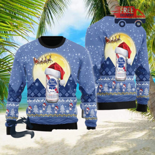 Christmas 2024 Santa Claus Sleigh Pabst Blue Ribbon Ugly Sweater