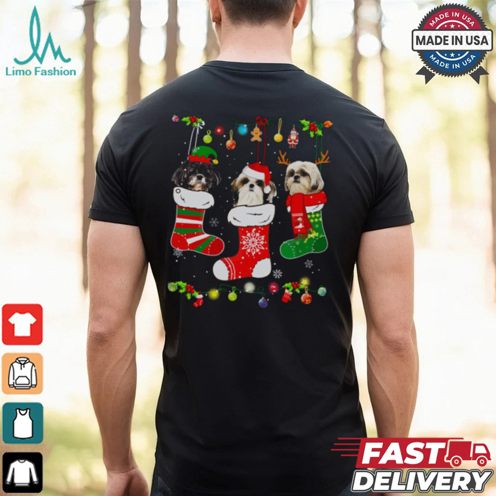 Christmas Cute Shih Tzu Puppy Dog In Socks Shirt Christmas Cute Shih Tzu Puppy Dog In Socks Shirt