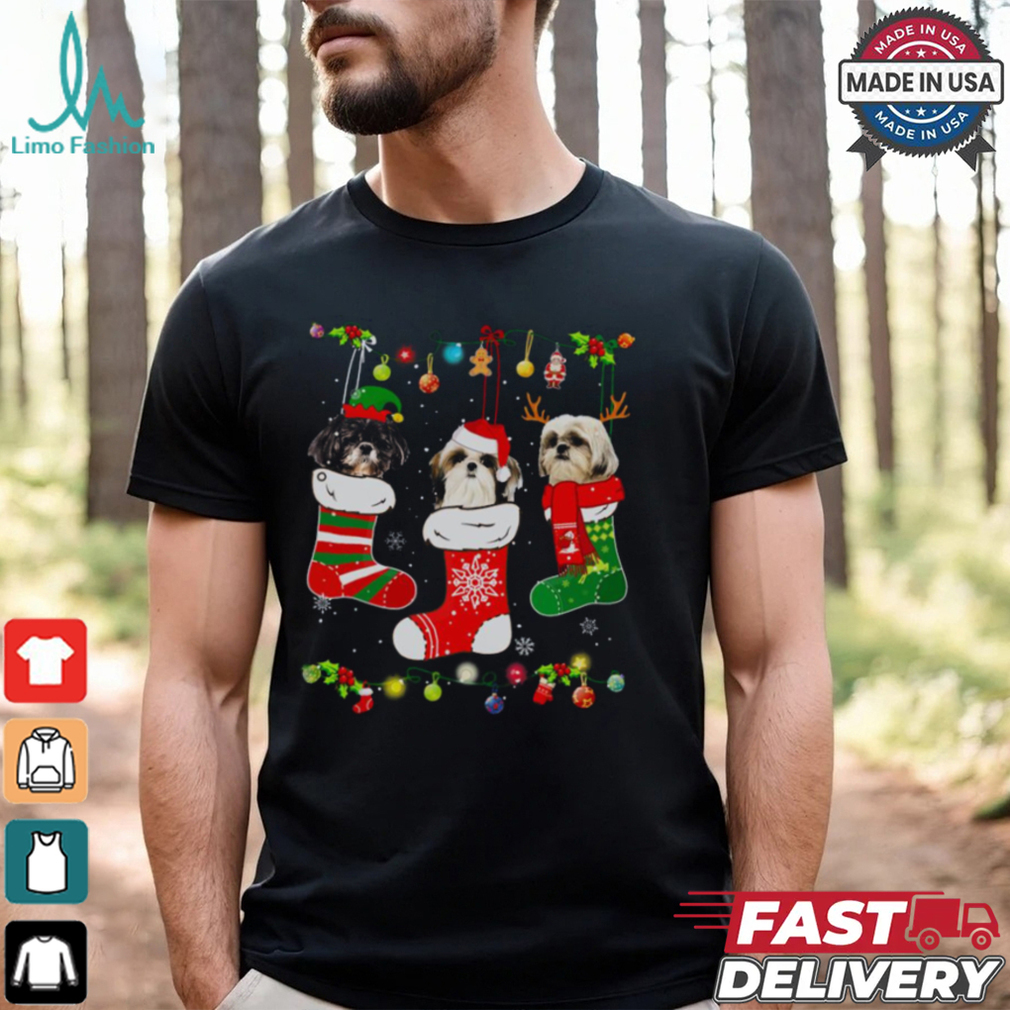 Christmas Cute Shih Tzu Puppy Dog In Socks Shirt Christmas Cute Shih Tzu Puppy Dog In Socks Shirt