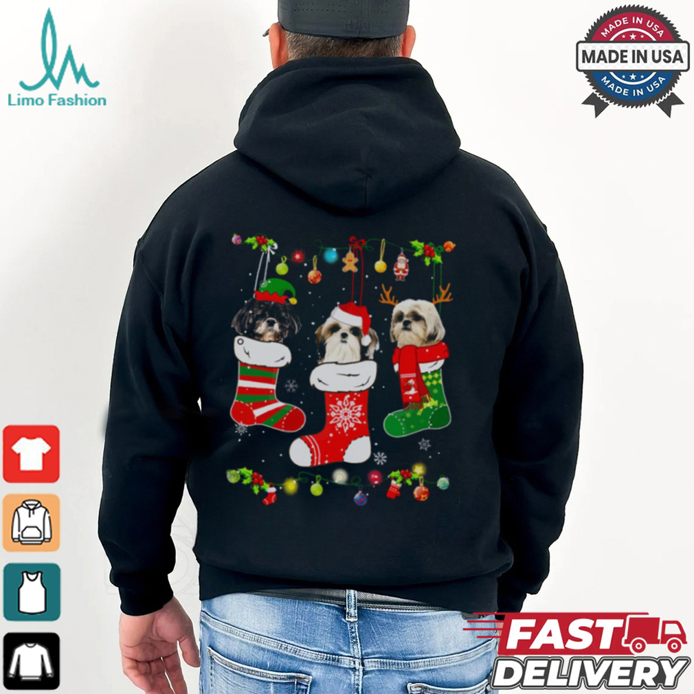 Christmas Cute Shih Tzu Puppy Dog In Socks Shirt Christmas Cute Shih Tzu Puppy Dog In Socks Shirt