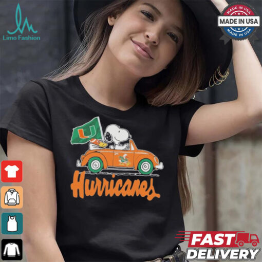 Design Peanuts Snoopy And Woodstock X Miami Hurricanes Driving Car Shirt