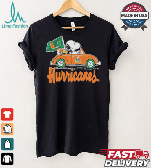 Design Peanuts Snoopy And Woodstock X Miami Hurricanes Driving Car Shirt