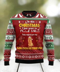 Drink Wine Pet My Golden Retriever Christmas Ugly Sweater