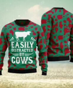 Easily Distracted By Cows Ugly Christmas Sweater