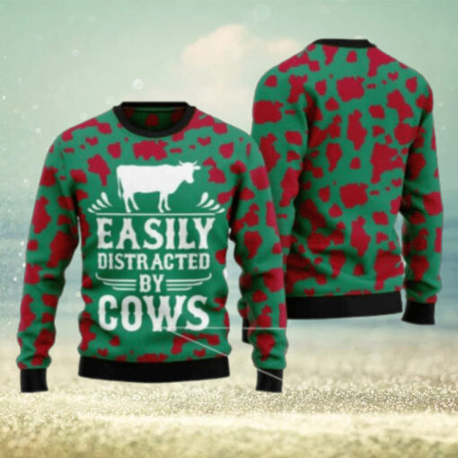 Easily Distracted By Cows Ugly Christmas Sweater