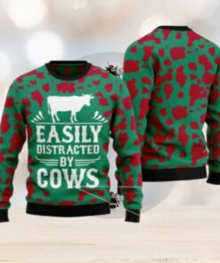 Easily Distracted By Cows Ugly Christmas Sweater