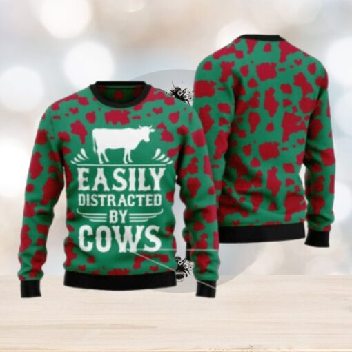 Easily Distracted By Cows Ugly Christmas Sweater