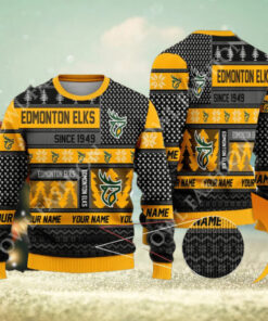 Edmonton Elks since 1949 Custom name CFL Yellow Ugly Sweater