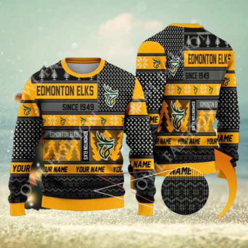 Edmonton Elks since 1949 Custom name CFL Yellow Ugly Sweater