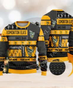 Edmonton Elks since 1949 Custom name CFL Yellow Ugly Sweater