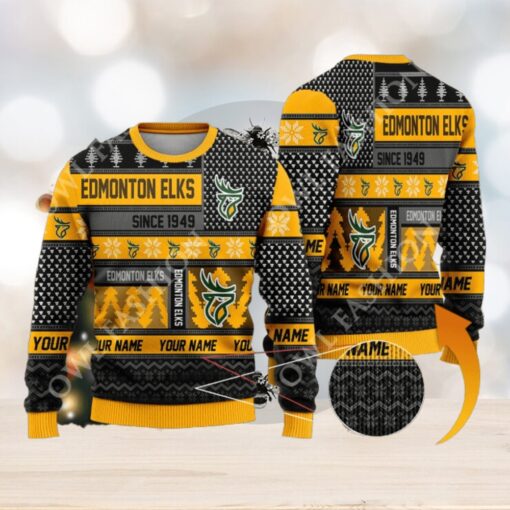 Edmonton Elks since 1949 Custom name CFL Yellow Ugly Sweater