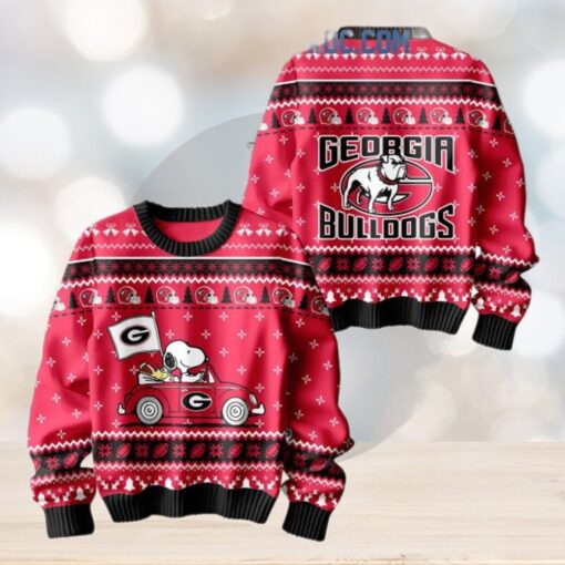 Georgia Bulldogs Snoopy Peanuts 75th Anniversary 1950 2025 Christmas Ugly Sweater