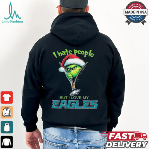 Grinch I hate people but I love my Philadelphia Eagles Christmas shirt