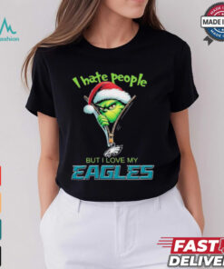 Grinch I hate people but I love my Philadelphia Eagles Christmas shirt