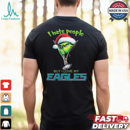 Grinch I hate people but I love my Philadelphia Eagles Christmas shirt