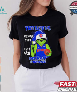 Grinch Santa hat middle finger they hate us because they ain’t us Detroit Pistons shirt