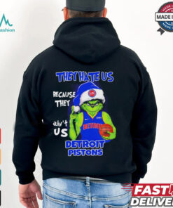 Grinch Santa hat middle finger they hate us because they ain’t us Detroit Pistons shirt