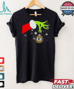 Grinch hand holding ornament Packers football Christmas shirt