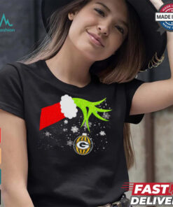 Grinch hand holding ornament Packers football Christmas shirt