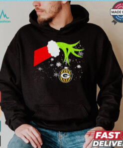 Grinch hand holding ornament Packers football Christmas shirt