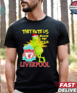 Grinch stands lean on Liverpool FC they hate us because in’t us Christmas shirt