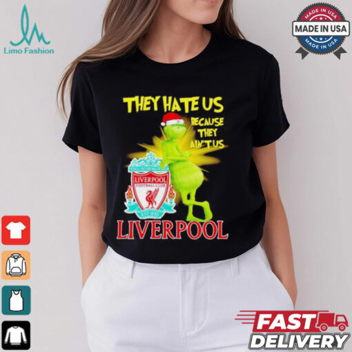 Grinch stands lean on Liverpool FC they hate us because in’t us Christmas shirt