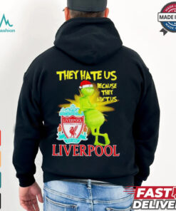 Grinch stands lean on Liverpool FC they hate us because in’t us Christmas shirt