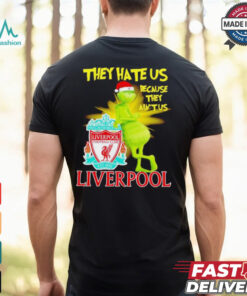 Grinch stands lean on Liverpool FC they hate us because in’t us Christmas shirt