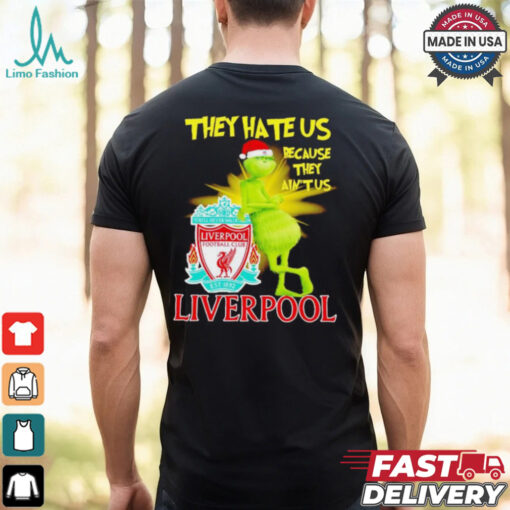 Grinch stands lean on Liverpool FC they hate us because in’t us Christmas shirt