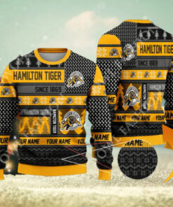 Hamilton Tiger since 1869 Custom name CFL Yellow Ugly Sweater